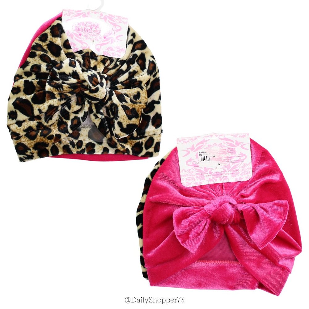 Ava Olivia Baby Hot Pink & Leopard Print Velour Knotted Turban - Set of 2